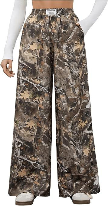 Girl's Wide Leg Camo Pants Elastic High Waisted Baggy Long Trousers Streetwear | Amazon (US)