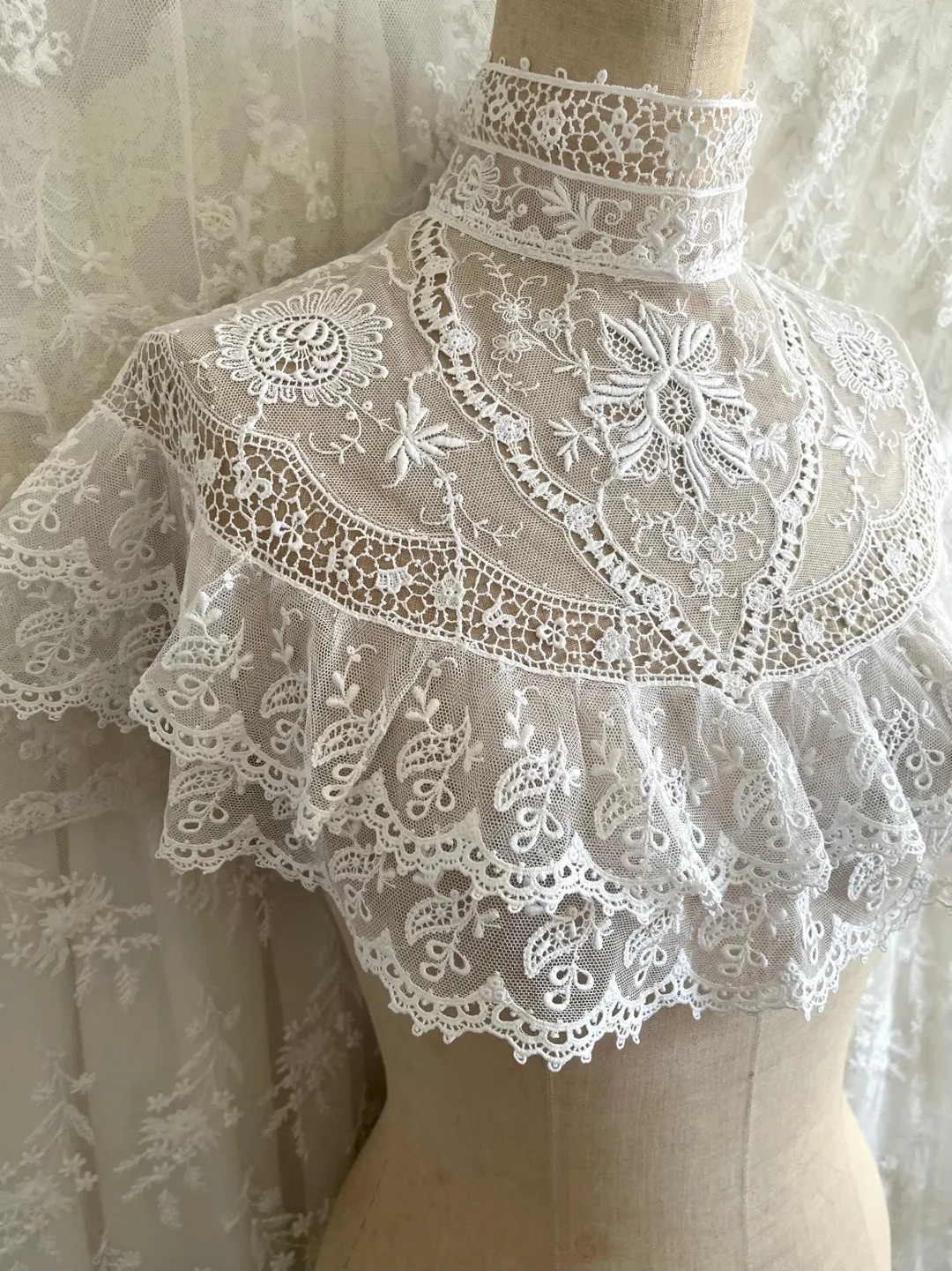 Antique Embroidered Wedding Lace Cape | Etsy (US)