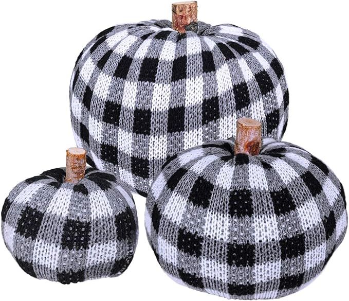 Winlyn 3 Pack Assorted Sizes Crochet Plaid Pumpkin Fall Thanksgiving Halloween Seasonal Holiday F... | Amazon (US)