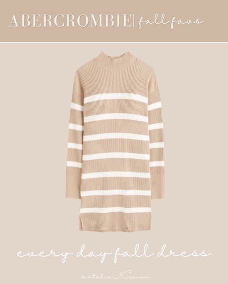 Tan and white striped sweater dress. Fall sweater dress. Mock neck dress. Abercrombie dress  

#LTKstyletip #LTKsalealert #LTKunder100