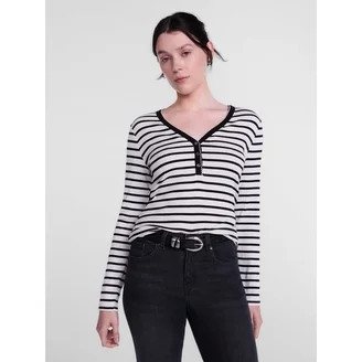 Scenario Women's and Women's Plus Striped Henley Shirt with Long Sleeves, Sizes XS-4X | Walmart (US)