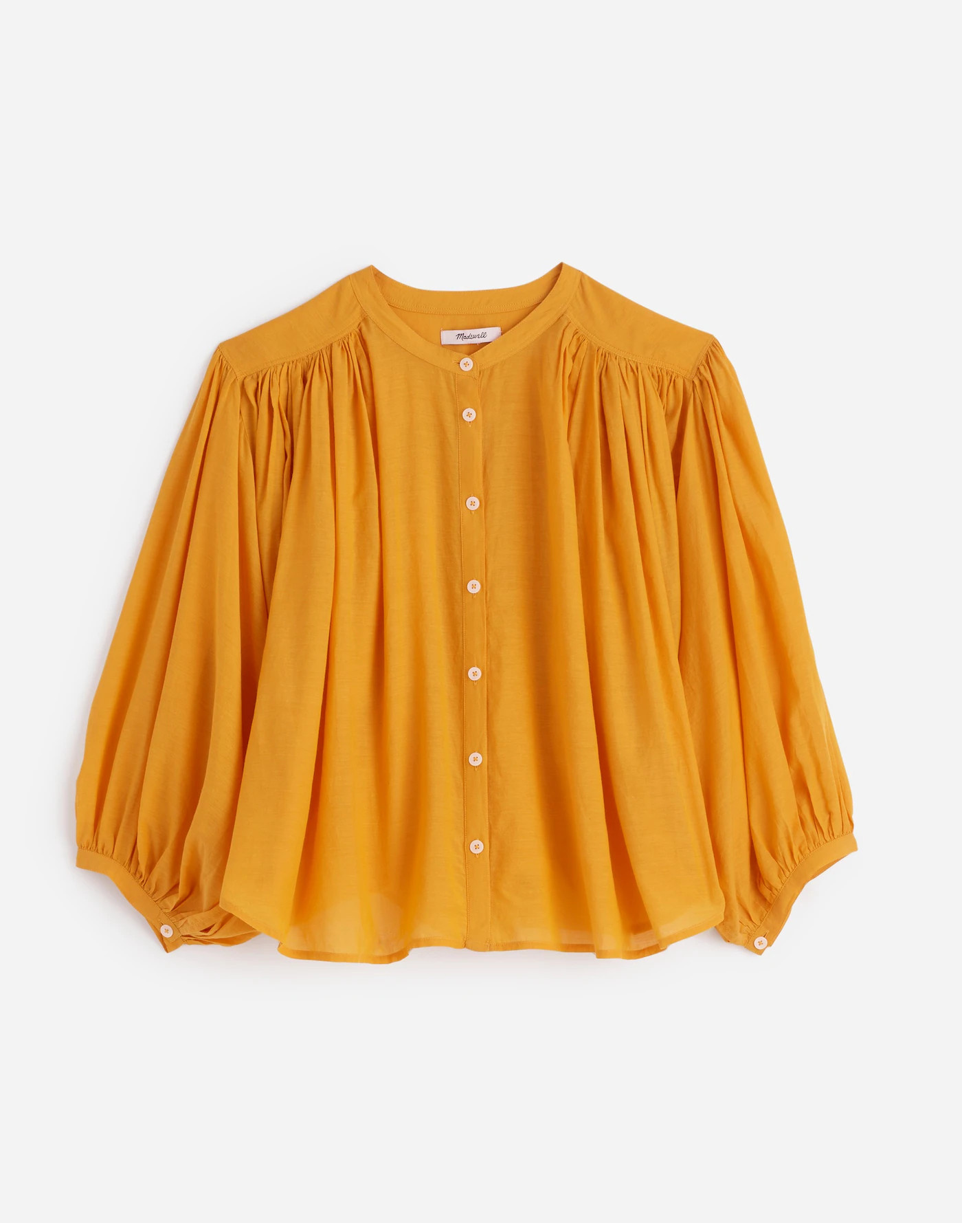 Shirred Crewneck Button-Up Top | Madewell | Madewell