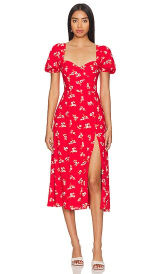 Gillian Midi Dress in Red Ditsy Floral | Revolve Clothing (Global)