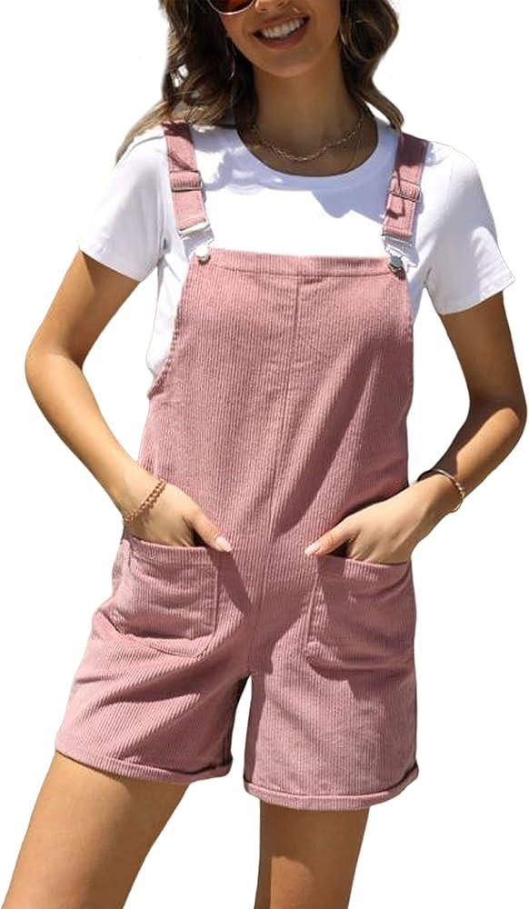 Tanming Womens Corduroy Adjustable Straps Pockets Overalls Shorts Jumpsuits Shortalls | Amazon (US)