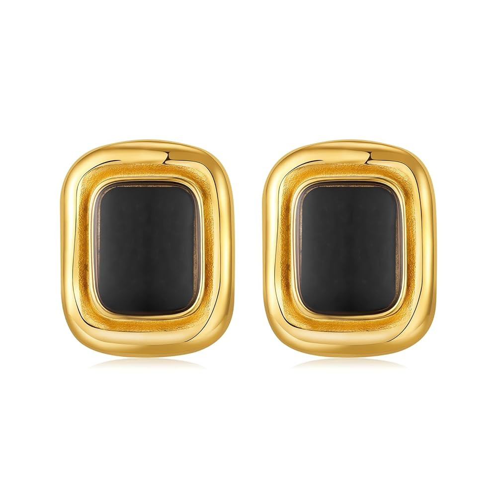 Chunky Gold Earrings Vintage Square Earrings Women Black and Gold Statement Earrings 18K Gold Stu... | Amazon (US)