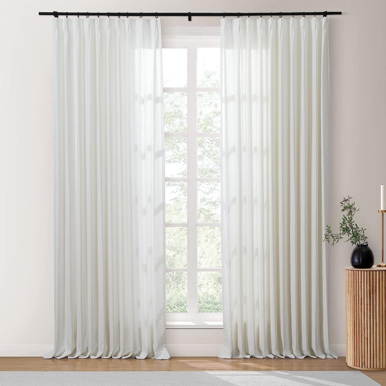 TWOPAGES Pinch Pleated Cotton Curtains for Living Room, Linen Textured Thick Curtains 120 Inches ... | Amazon (US)
