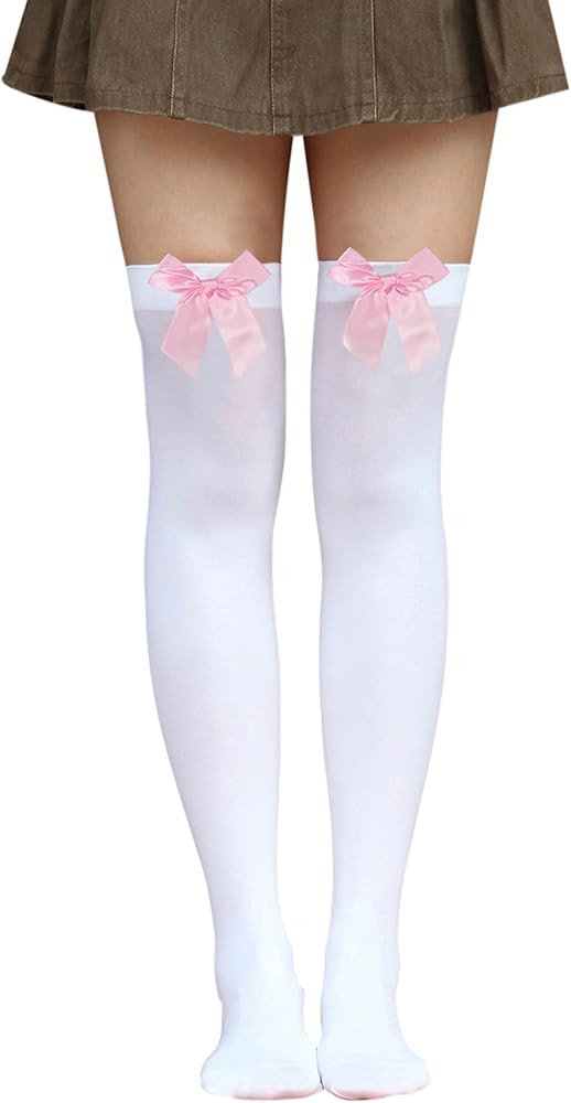 Bestjybt Women's Satin Bow Stockings Thigh High Over Knee Stockings | Amazon (US)