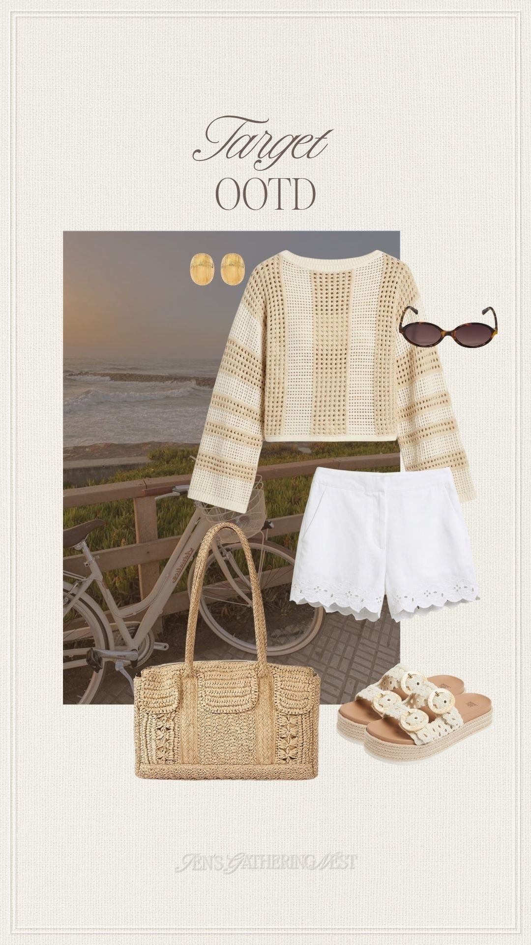 Easy Target summer outfit with a crochet sweater, eyelet shorts, woven tote and neutral sandals. 🐚 

#targetfinds #targetstyle #targetfashion #outfitinspo #summeroutfit #summerstyle #casualoutfit #neutralstyle #ltkfinds

#LTKootd #LTKSeasonal