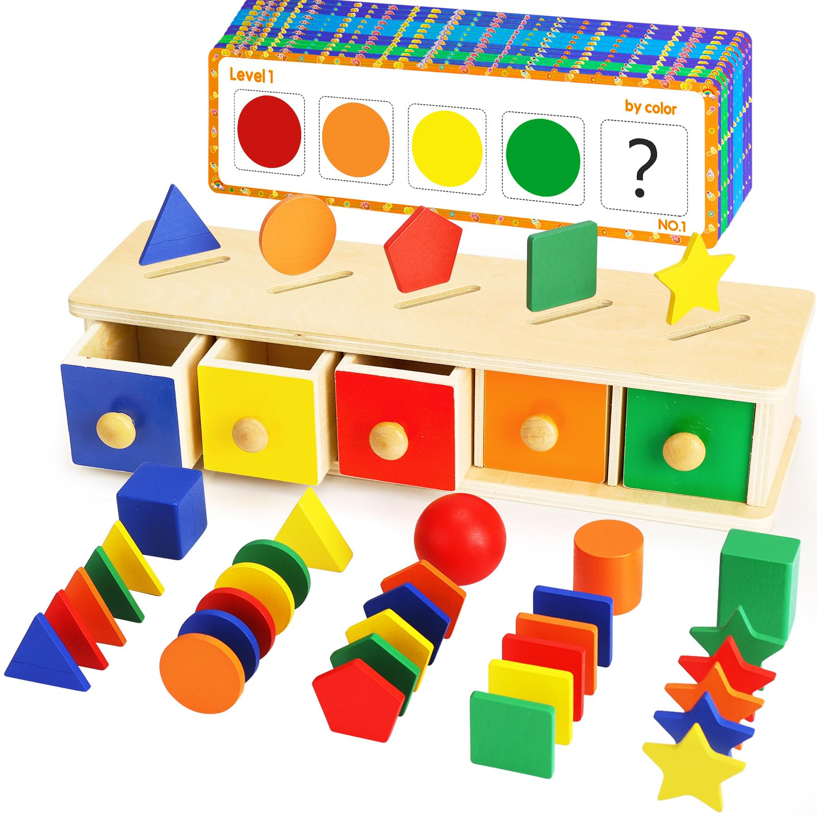 Peacurh Montessori Toys Wooden Color & Shape Sorter Toys for Toddlers 1-3, Matching Box Sorting B... | Amazon (US)