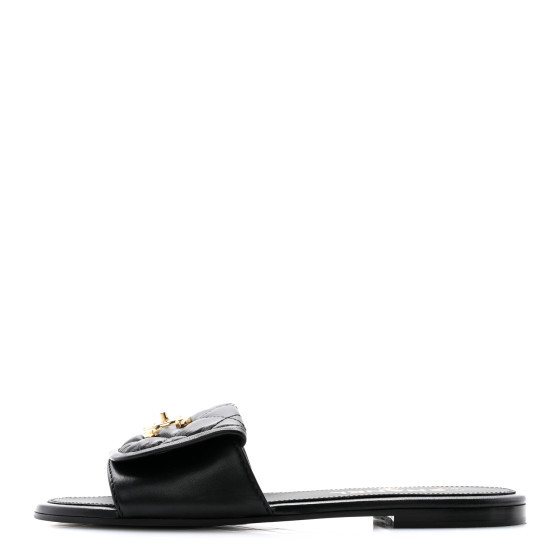 Lambskin Quilted Turnlock Flat Mules 36 Black | FASHIONPHILE (US)