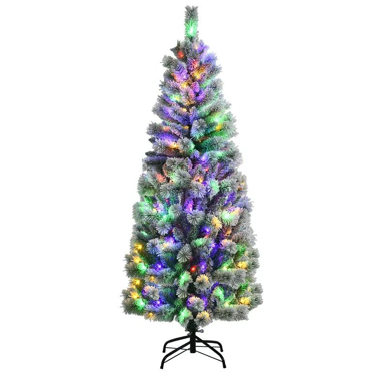 Costway 6FT Pre-Lit Hinged Christmas Tree Snow Flocked w/9 Modes Remote Control Lights | Walmart (US)