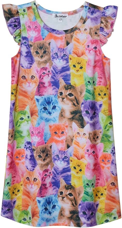 Amazon.com: Princess Nightgown for Girls Unicorn Cat Flutter Sleeve Cotton Pajamas Dress … : Cl... | Amazon (US)