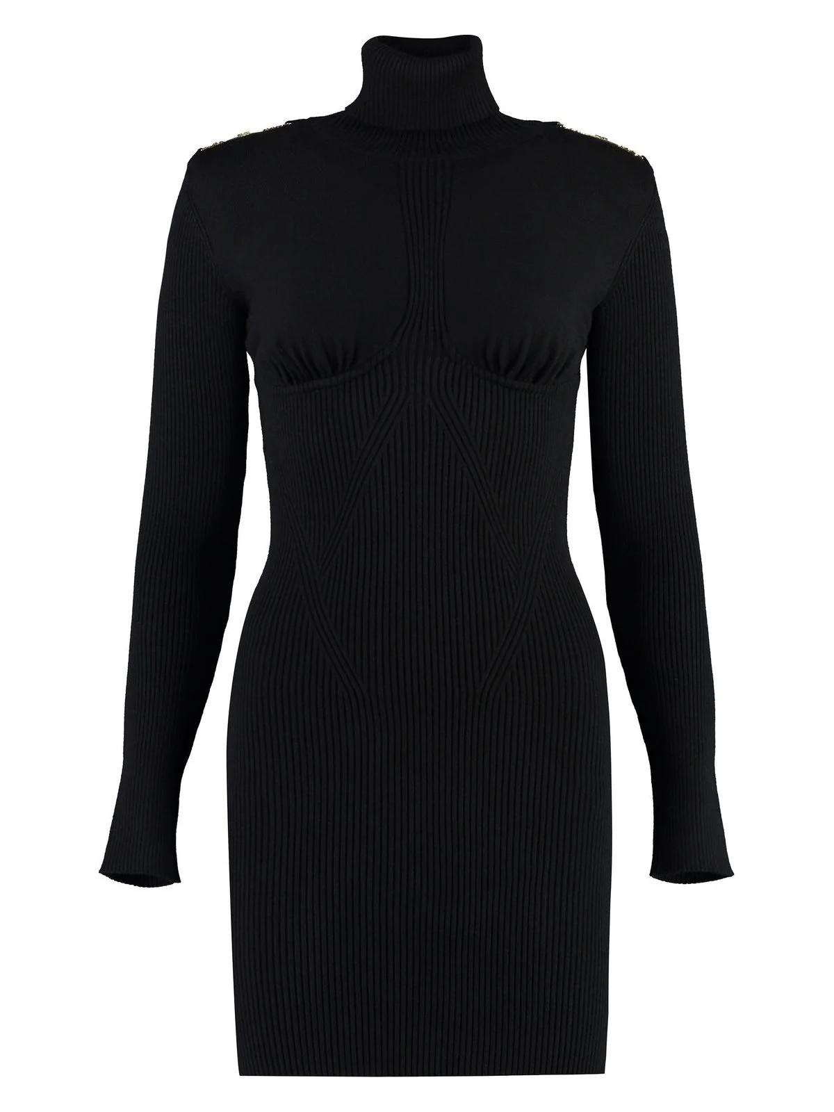 Elisabetta Franchi Women's Knitted Turtleneck Dress in Black | Size 42 | AM18M36E2 Color 110 | LOZURI