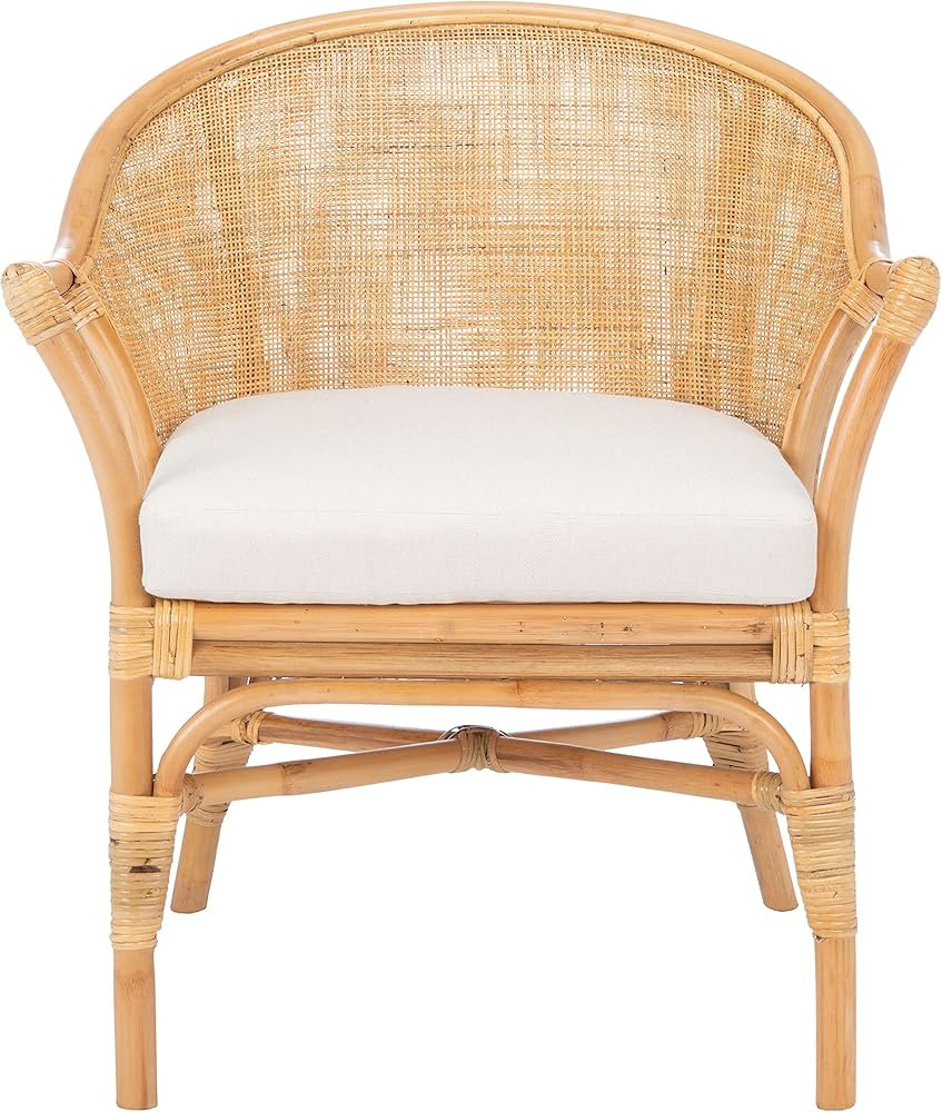 Safavieh Home Collection Dustin Rattan Cushion Accent Chair, Natural/White | Amazon (US)