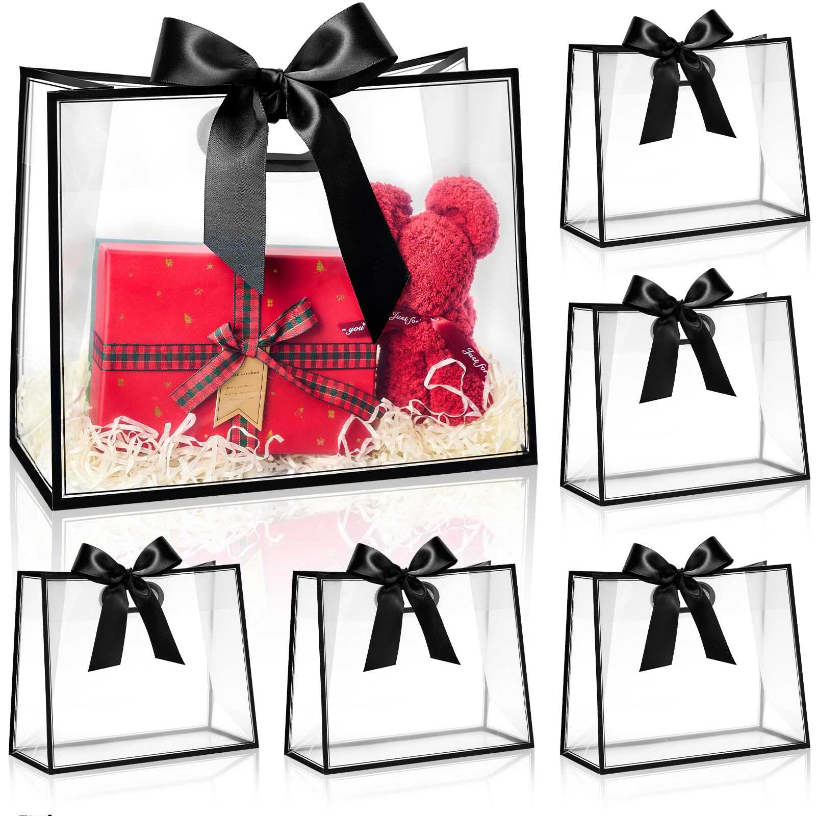 Ohuimrt 12 Pack Clear Plastic Gift Bags with Handles, Reusable Party Favor Bags with Ribbon for W... | Amazon (US)