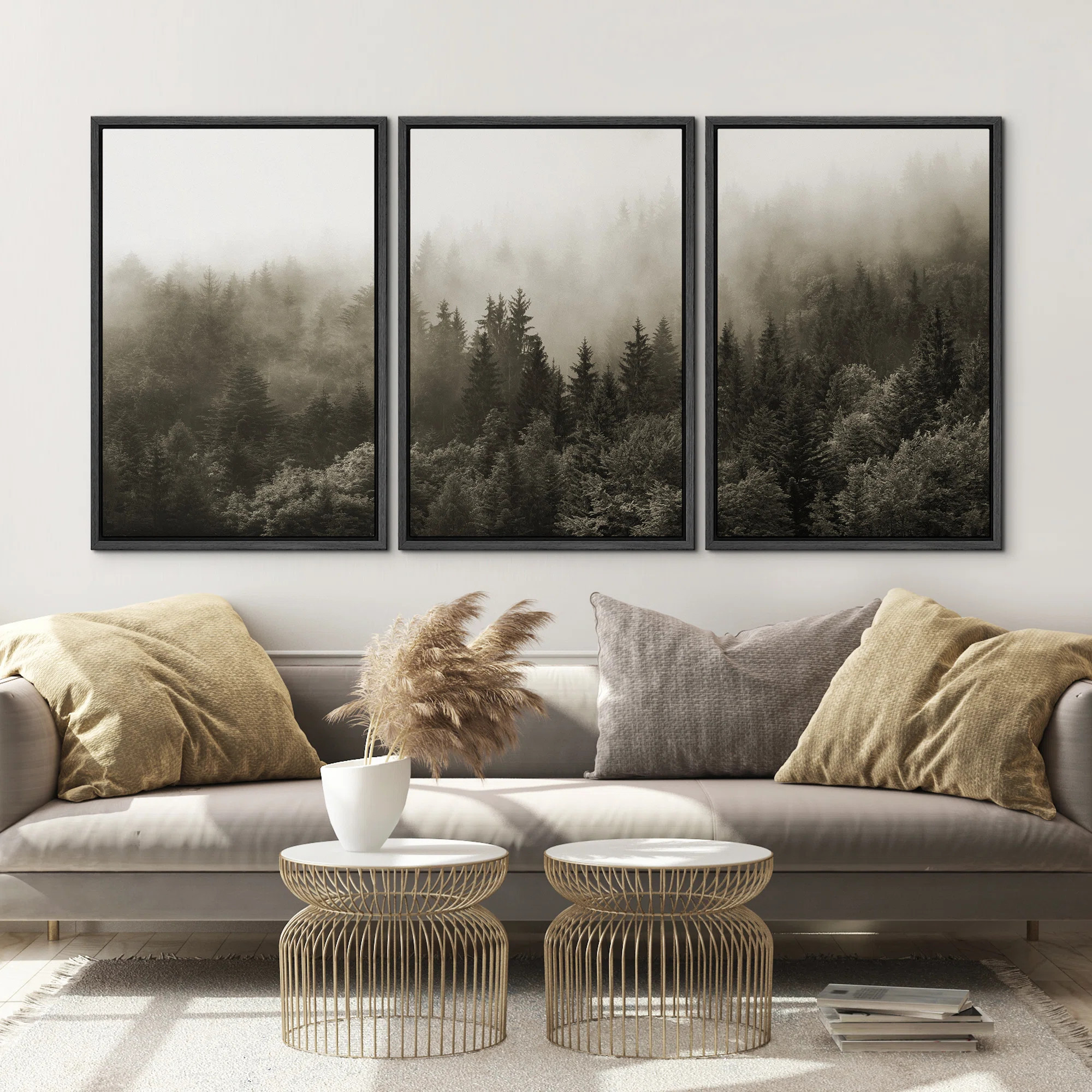 Misty Forest Landscape " IDEA4WALL Framed Canvas Print Wall Art Woodland Nursery Decor Set Fog & ... | Wayfair North America