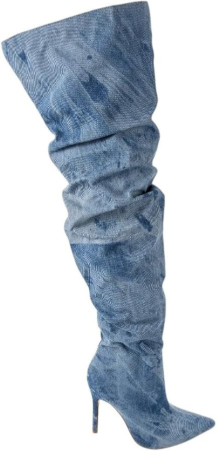 PAZZLE Women Thigh High Slouch Stiletto Heel Over the Knee Boot | Amazon (US)