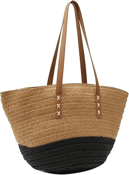 Rejolly Straw Tote Bag for Women Beach Summer Vacation Handbags Large Woven Shoulder Purse with Z... | Amazon (US)