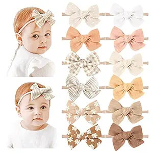 Niceye Baby Girl Bows and Headbands, 12 Packs of Stretchy Nylon Hairbands Hair Bows for Newborns,... | Amazon (US)