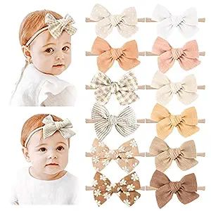 Niceye Baby Girl Bows and Headbands, 12 Packs of Stretchy Nylon Hairbands Hair Bows for Newborns,... | Amazon (US)