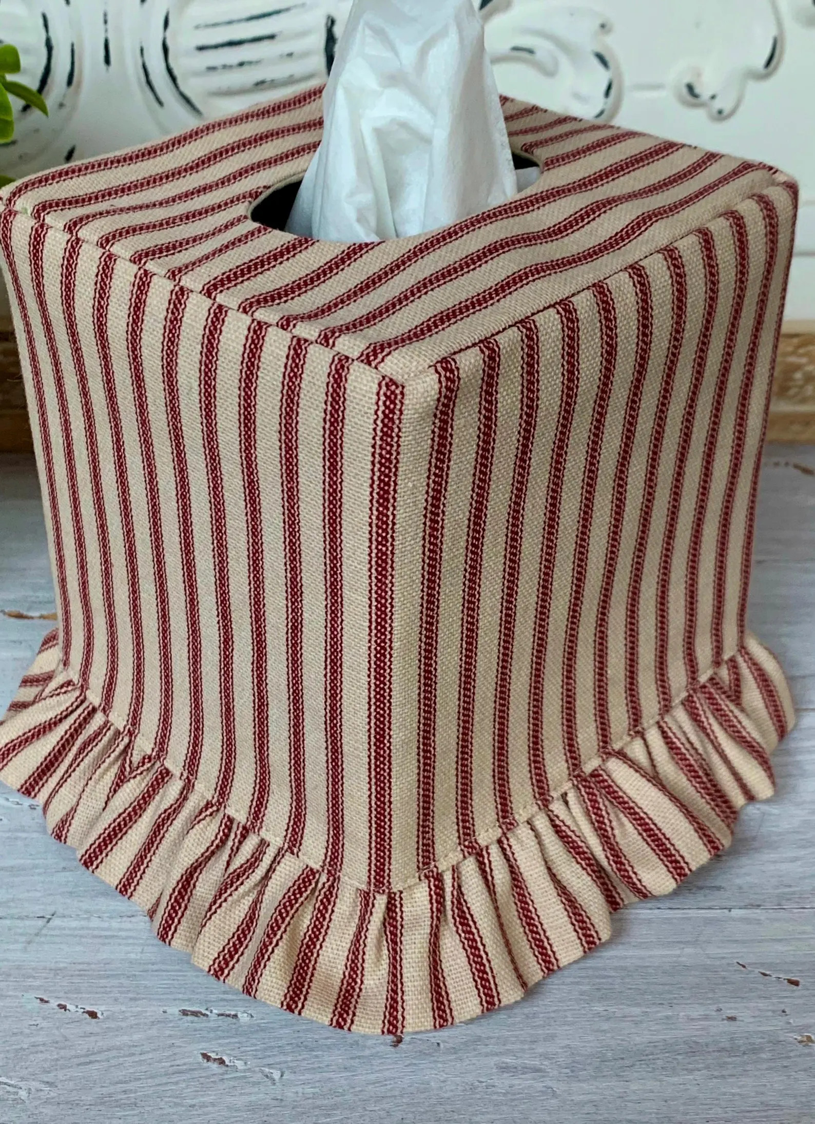 Red and Tan Stripe Ruffle Tissue Box Cover - Etsy | Etsy (US)