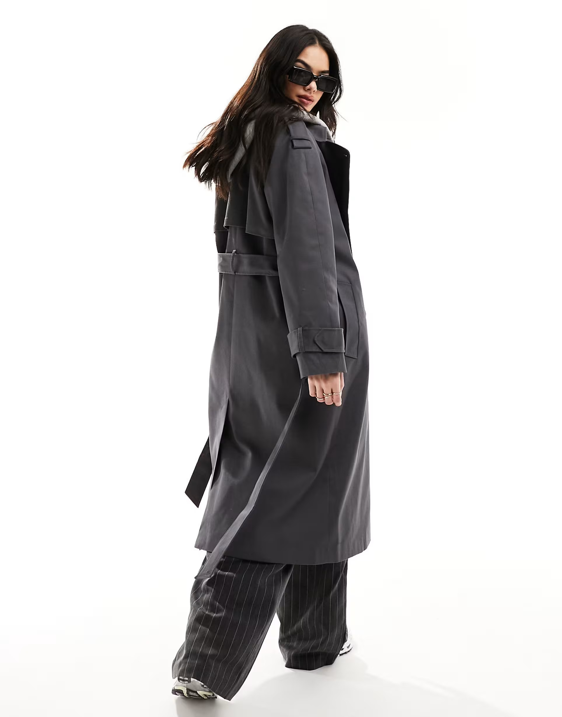 ASOS DESIGN longline trench coat in charcoal | ASOS (Global)