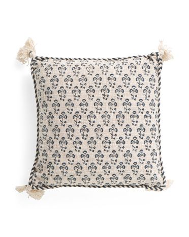 18x18 Block Print Pillow With Tassels | TJ Maxx