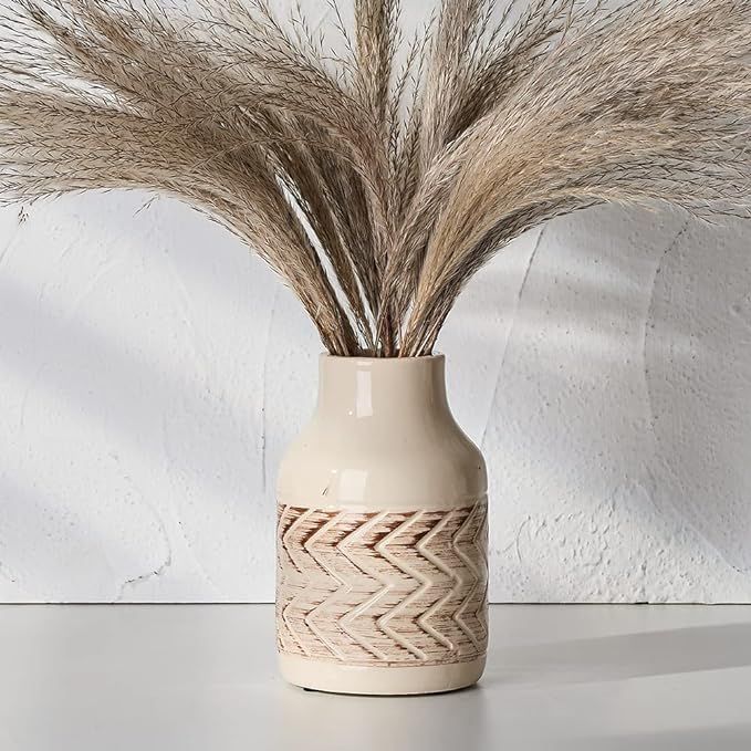 SIDUCAL Ceramic Rustic Farmhouse Vase, Glossy White with Antique Boho Vase, Pottery Decorative Fl... | Amazon (US)