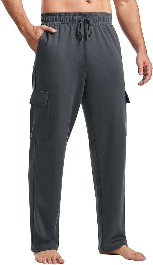 PINSPARK Men's Cargo Sweatpants with Pockets Open Bottom Baggy Cotton Jogger Sweatpants Uncuffed ... | Amazon (US)