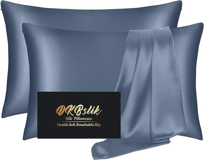 Silk Pillowcase 2 Pack, Natural Mulberry Silk Pillow Case, Anti Acne Silk Pillowcase for Hair and... | Amazon (US)