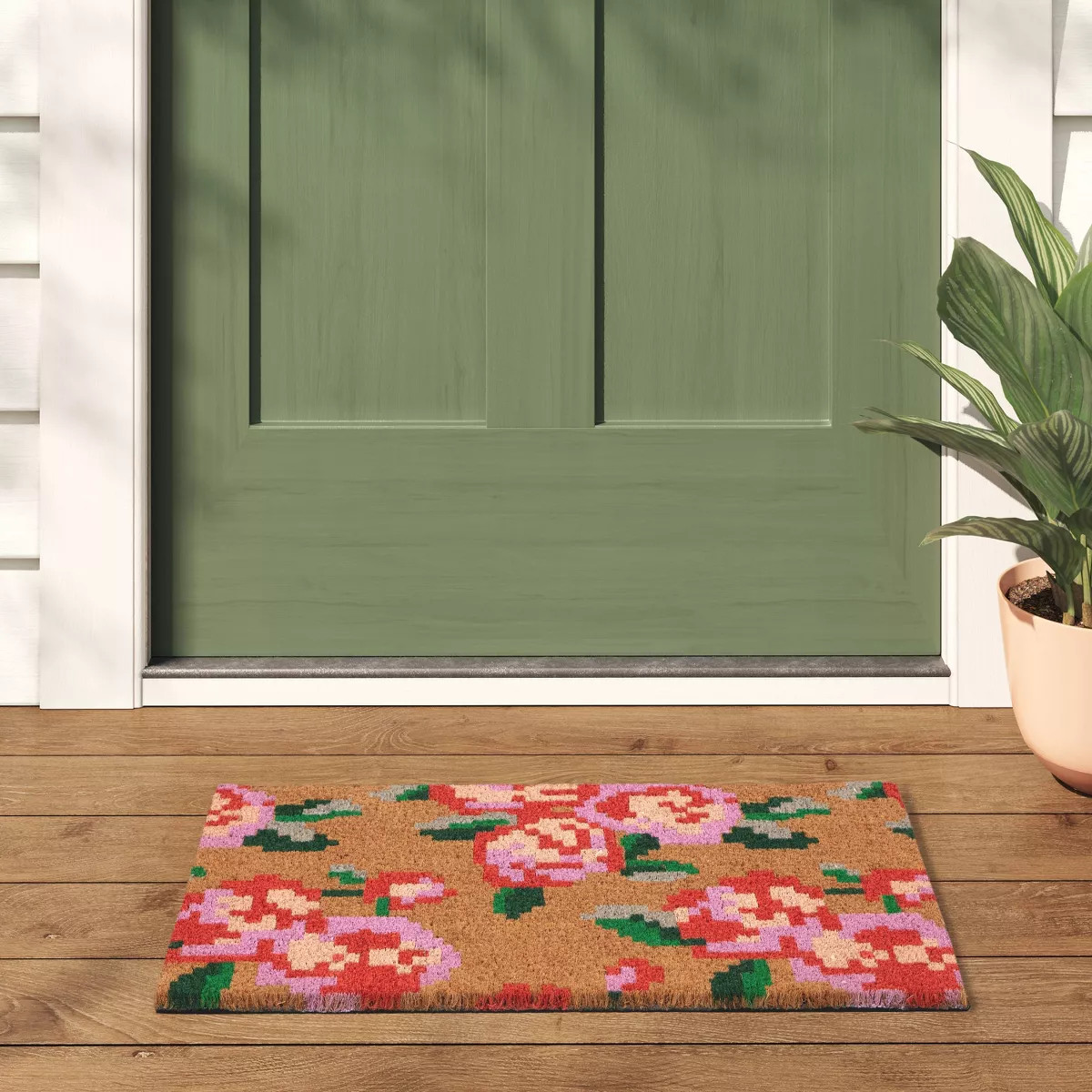 1'4"x2'4" Floral Coir Doormat Red/Pink - Room Essentials™ | Target