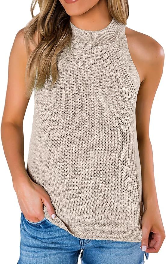 SySea Womens Summer Loose Knit Shirts Sleeveless Halter Neck Sweater Tank Tops | Amazon (US)