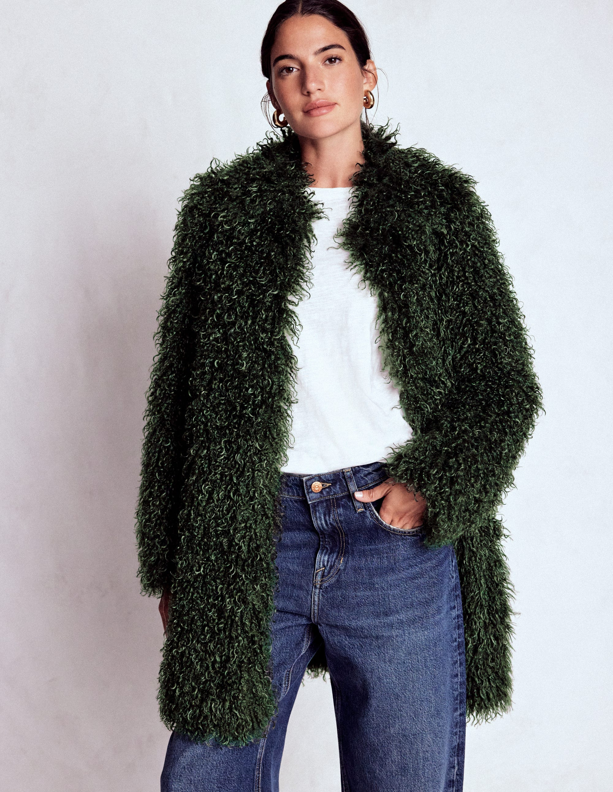 Faux Fur Coat-Kale Leaf, Faux Fur | Boden UK