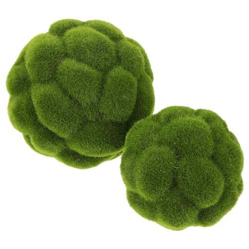 Cabilock 2PCS Artificial Moss Rocks Plant Ornament, Simulated Green Moss Balls Decorative, Faux Green Covered Topiary Ball for Centerpiece Bowls Garden Wedding | Amazon (US)