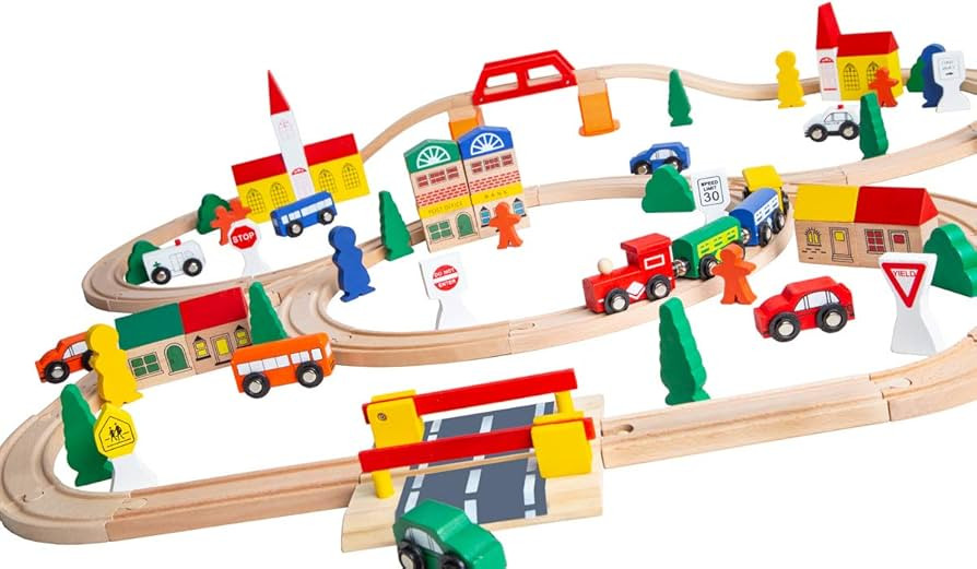 100-Piece Orbrium Toys Triple-Loop Wooden Train Set Fits Thomas Brio Chuggington | Amazon (CA)