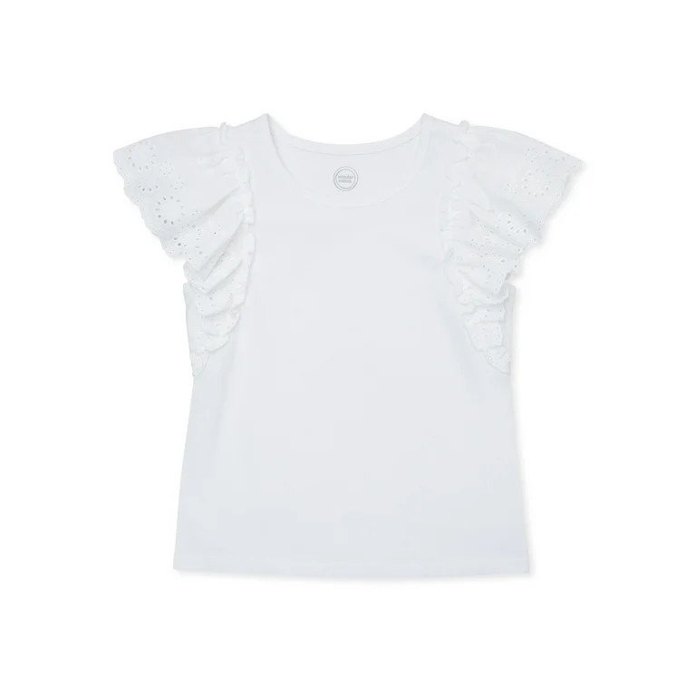 Wonder Nation Girls' Eyelet Flutter Sleeve Top, Sizes 4-18 & Plus | Walmart (US)