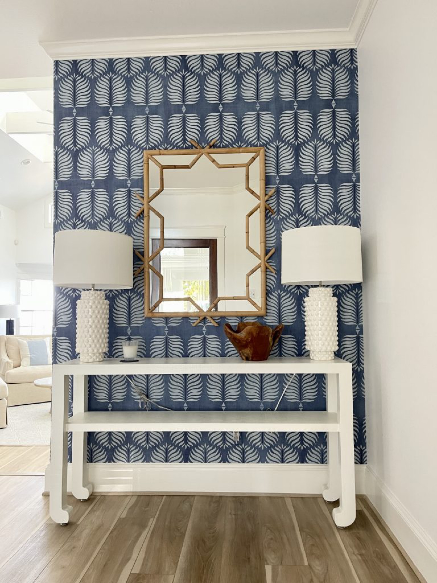 Serena and Lily Summer Design Event is here! 

Our lake house is covered in Serena & Lily accents like this blue and white wallpaper and mirror

#LTKhome #LTKsalealert #LTKFind