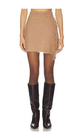 Brushed Cashmere Fringe Mini Skirt in Caramel | Revolve Clothing (Global)