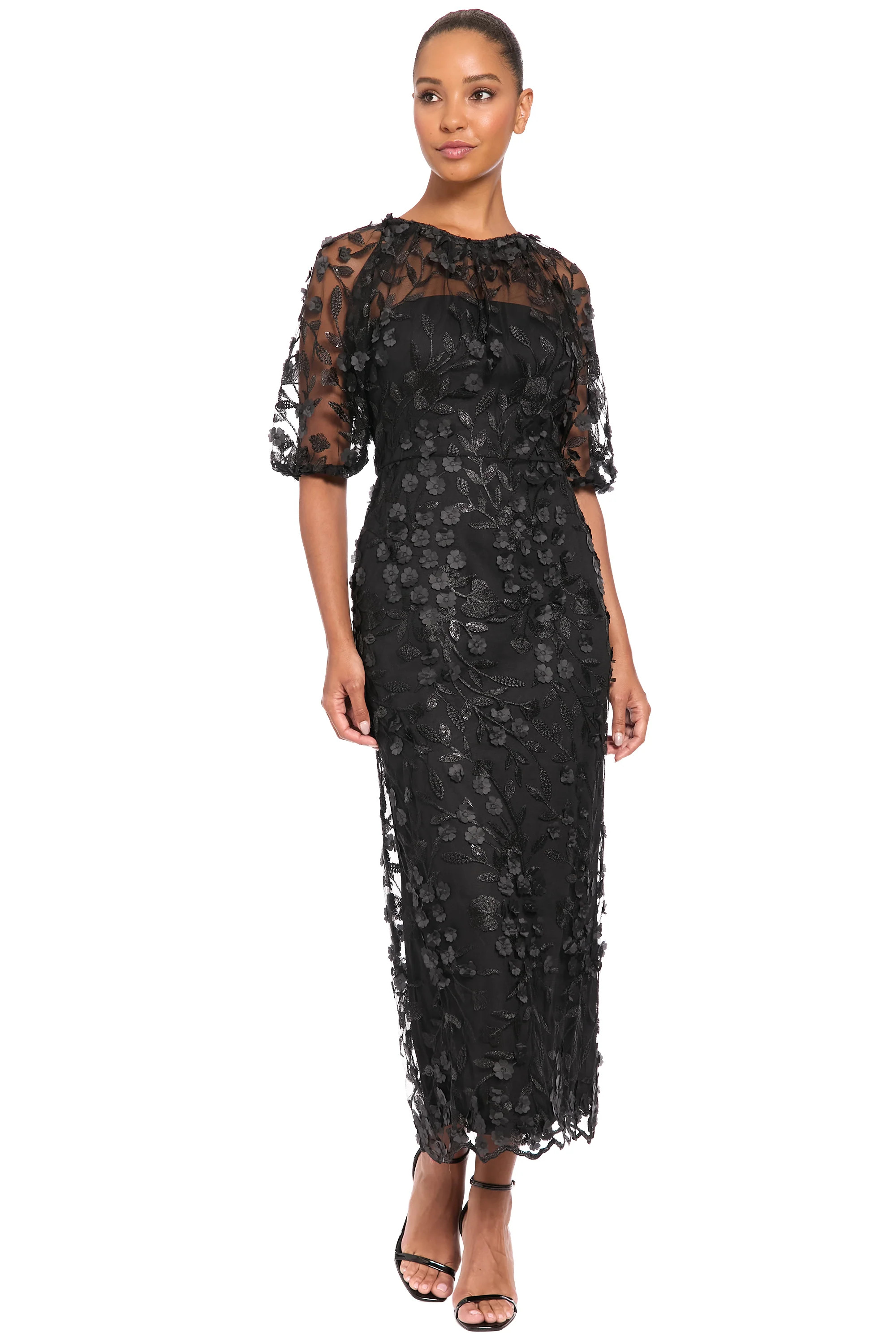 Marigold Dress Textured 3D Embroidered Midi | Maggy London
