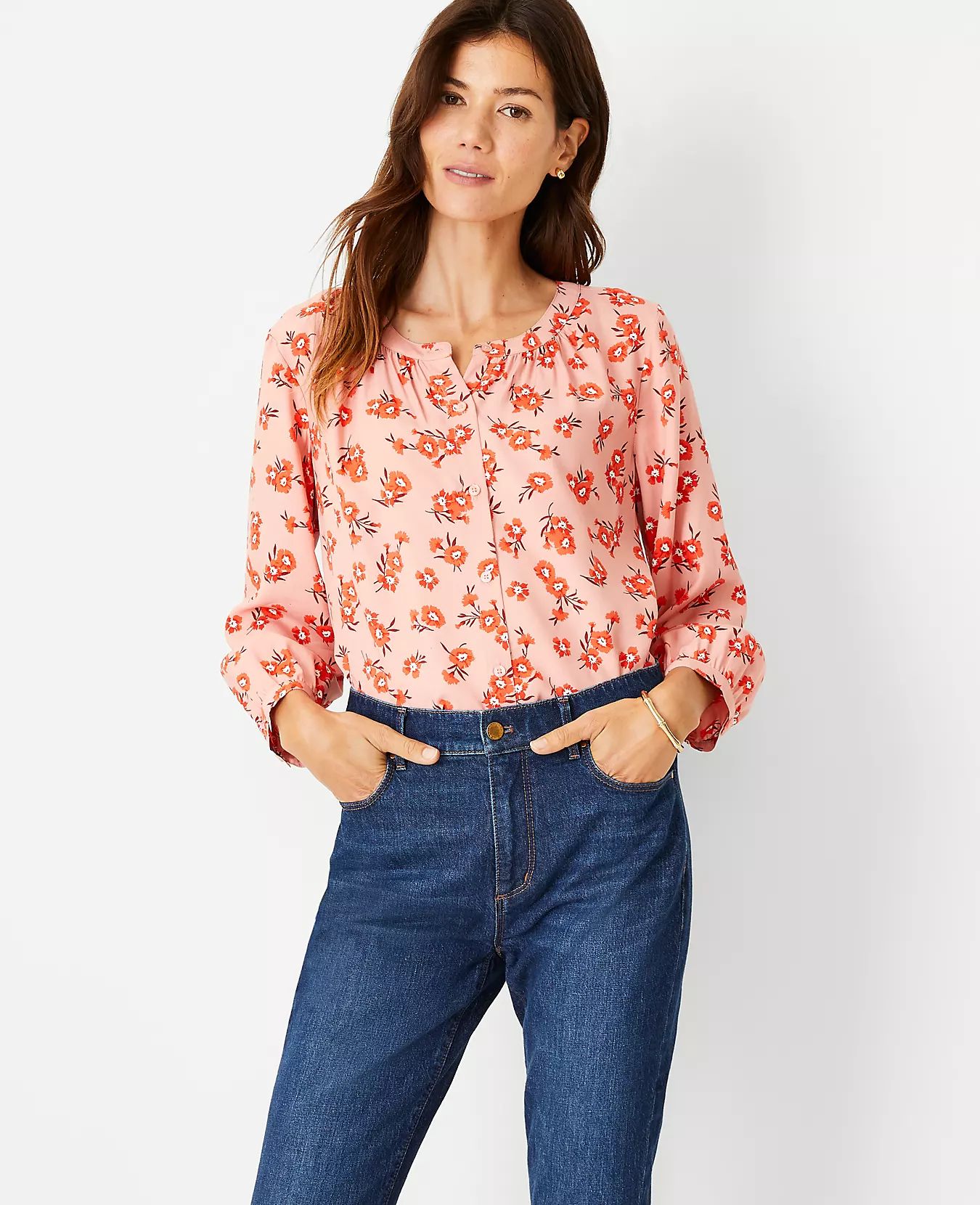 Floral Shirred 3/4 Sleeve Blouse | Ann Taylor (US)