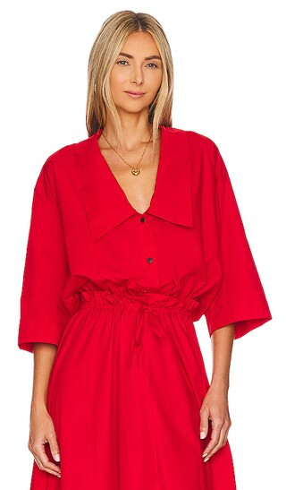 Cropped Flat Collar Shirt in Red | Revolve Clothing (Global)