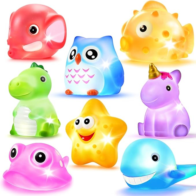 Bath Toys, 8 Pcs Light Up Floating Rubber Animal Toys Set, Flashing Color Changing Light in Water... | Amazon (US)