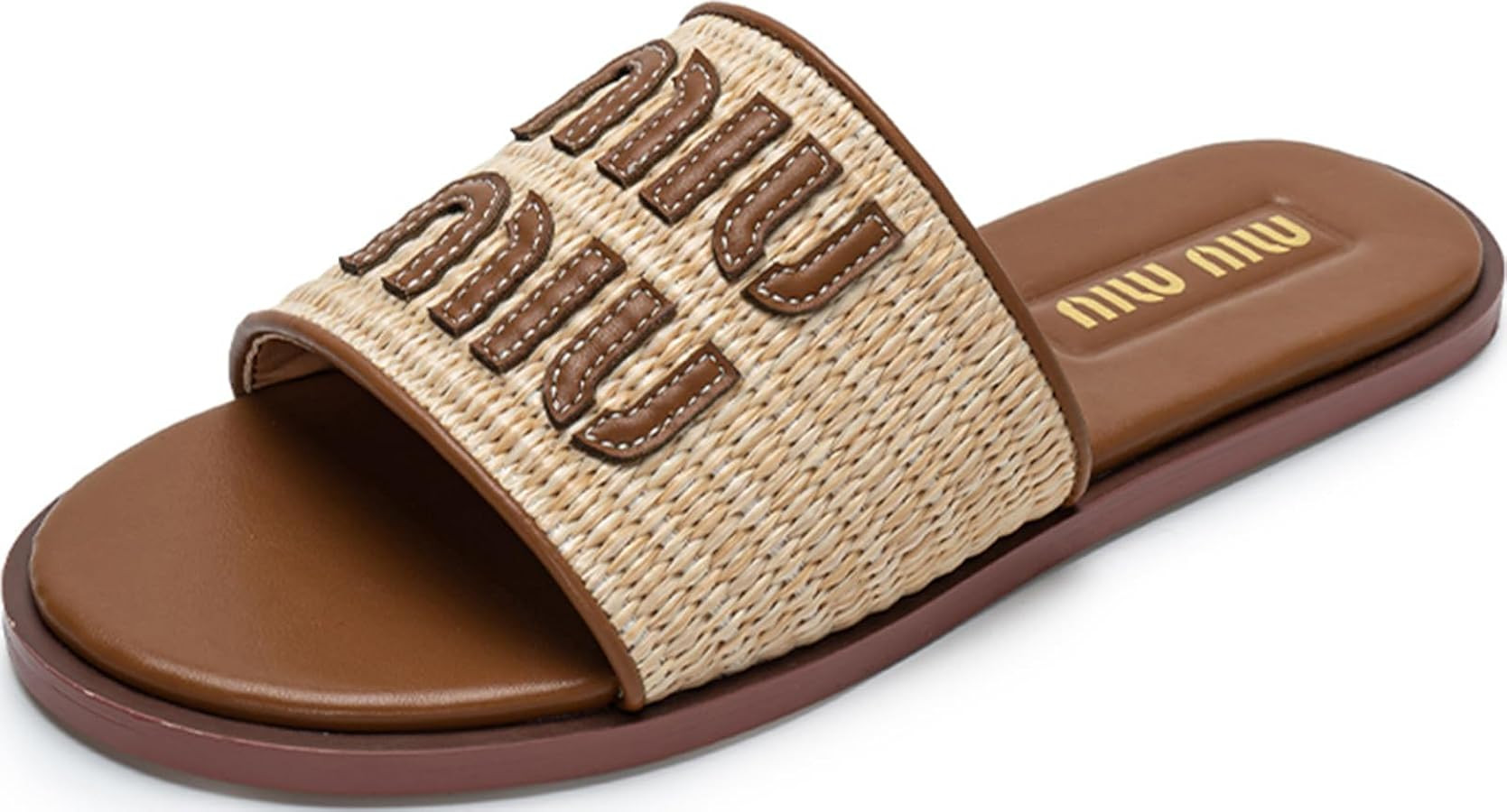 Womens Raffia Flat Sandals Open Toe Summer Beach Sandals Slip On Dressy Shoes | Amazon (US)