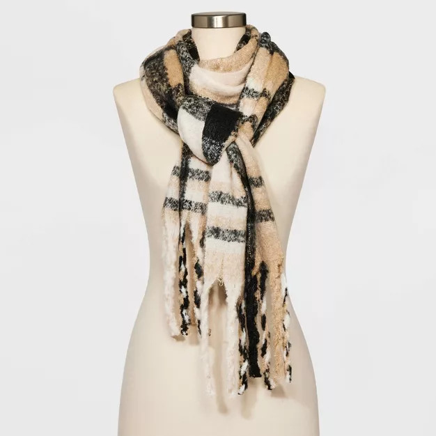 Women's Plaid Blanket Scarf - A New Day™ Cream/Black | Target
