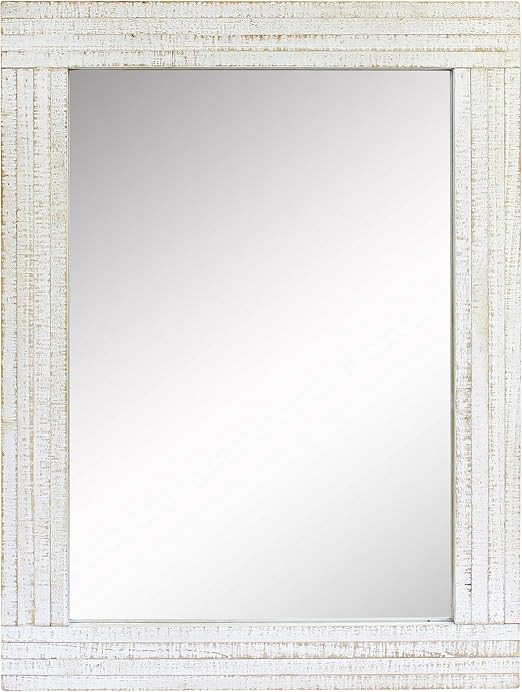 Stonebriar 24" x 18" Rectangle Worn White Wood Frame Wall Mirror with Attached Hanging Brackets, ... | Amazon (CA)
