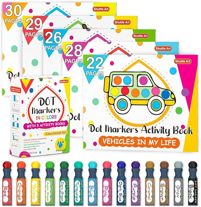 Shuttle Art Dot Markers, 14 Colors Bingo Daubers with 135 Patterns, 5 Activity Books, Educational... | Amazon (US)