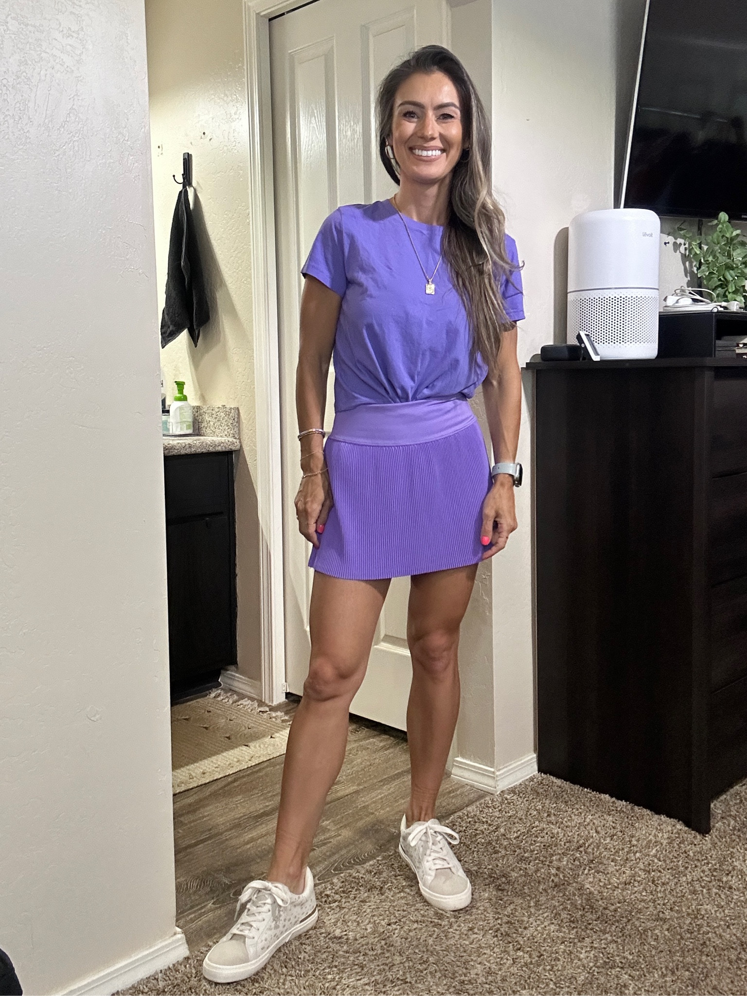 Target purple outfit
Med tee - I sized up 
Xs skort tts
Sneakers tts go up if between sizes 

#LTKunder50 #LTKFind #LTKfit