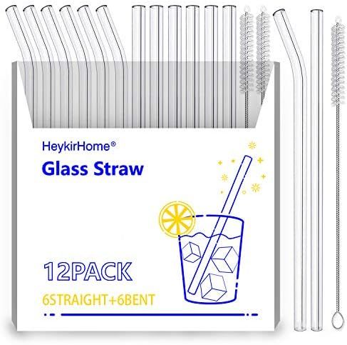 HeykirHome 12-Pack Reusable Glass Straw,Size 8''x10 MM,Including 6 Straight and 6 Bent with 2 Cle... | Amazon (US)