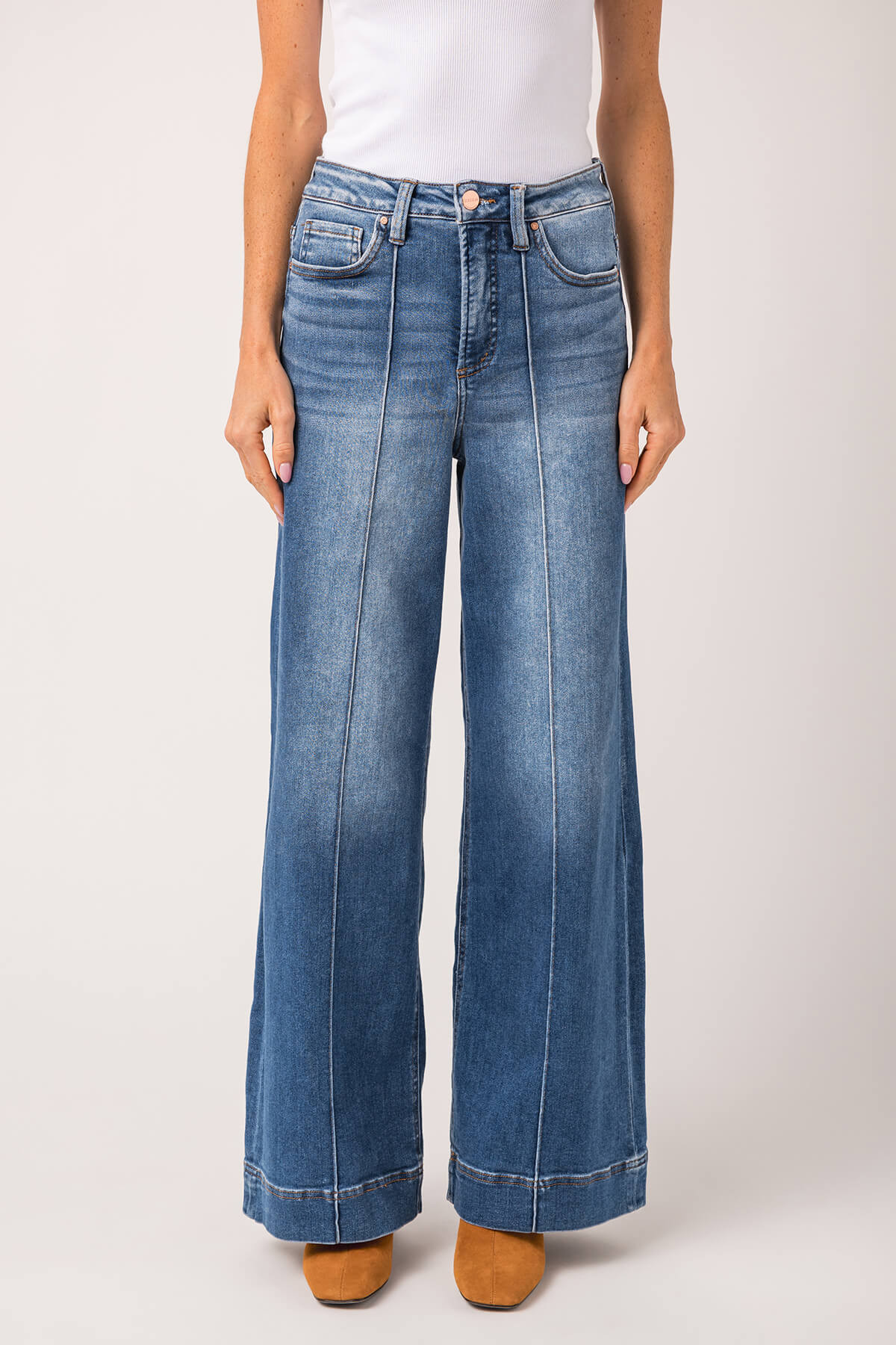 Risen Dani High Rise Front Pintuck Ankle Wide Leg Jeans | Social Threads