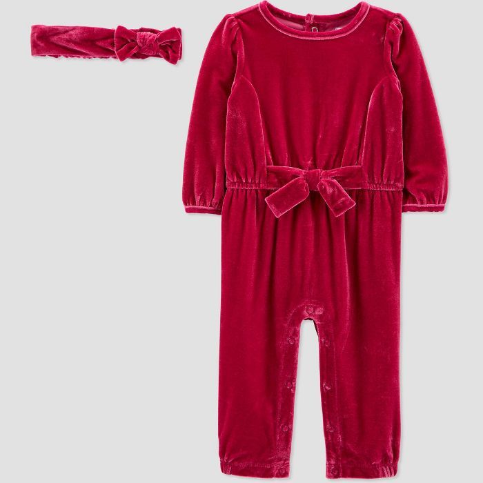 Baby Girls' Velour Jumpsuit - Just One You® made by carter's Maroon | Target